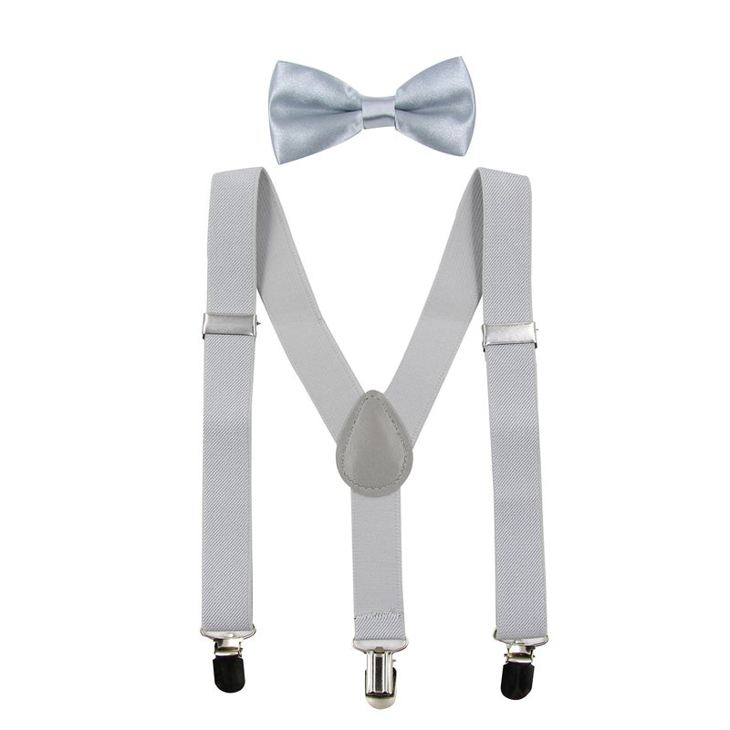 Hanerdun Kids Suspender Bowtie Sets Adjustable Suspender With Bow Ties Gift Idea For Boys And Girls, Light Gray, One Size - Image 1